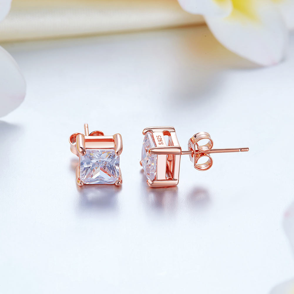 1 Ct Princess Cut Created Diamond Stud Earrings 925 Sterling Silver Rose Gold Plated XFE8153-2