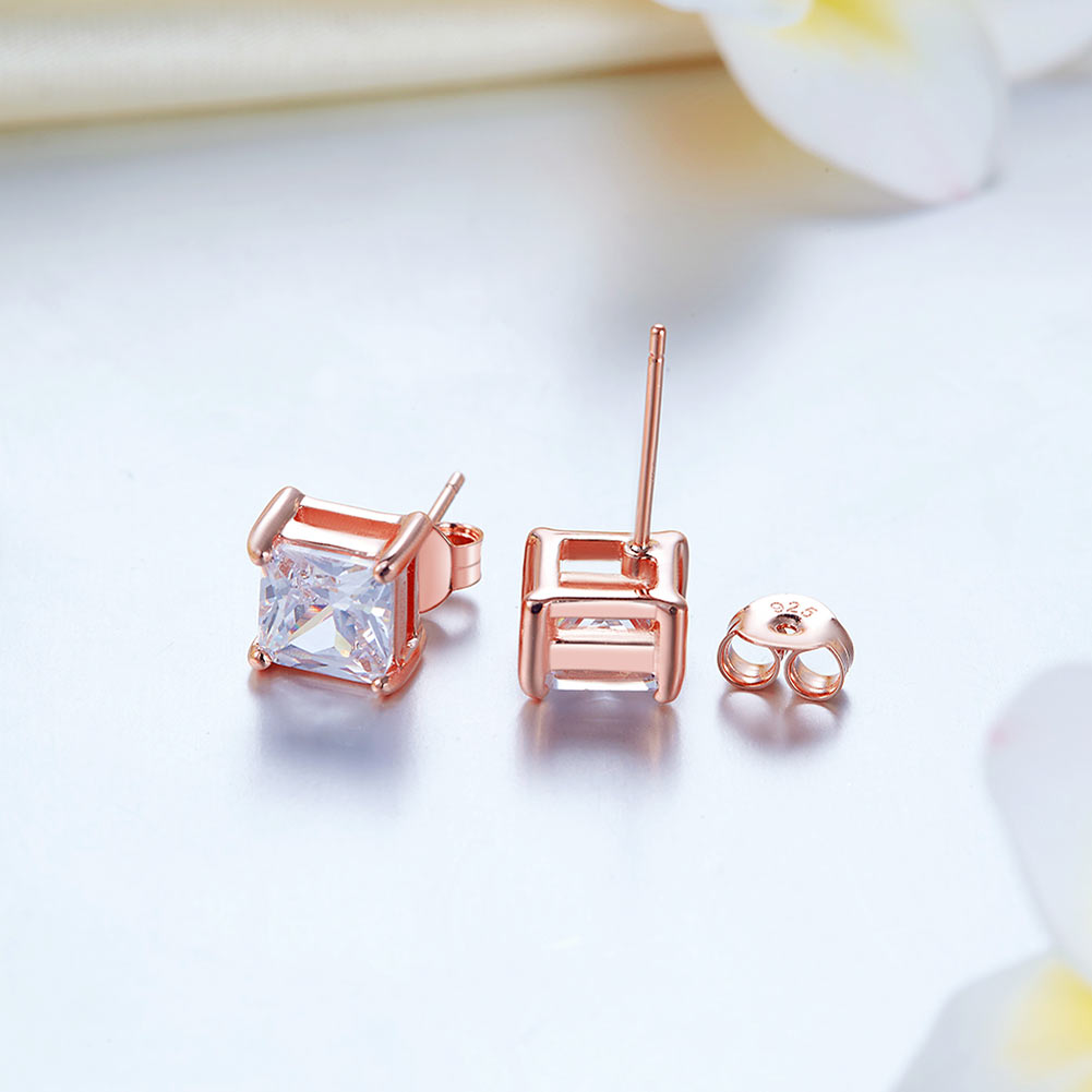 1 Ct Princess Cut Created Diamond Stud Earrings 925 Sterling Silver Rose Gold Plated XFE8153-4