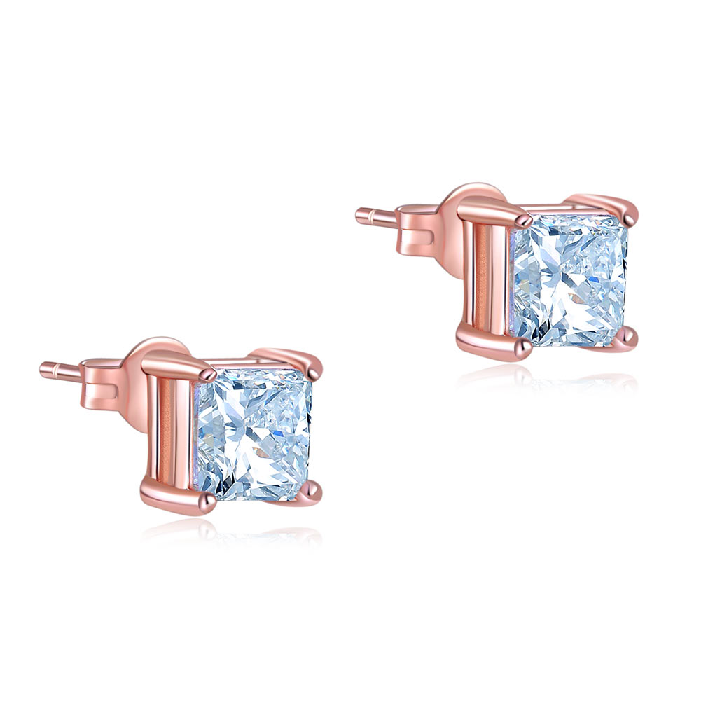 1 Ct Princess Cut Created Diamond Stud Earrings 925 Sterling Silver Rose Gold Plated XFE8153-3