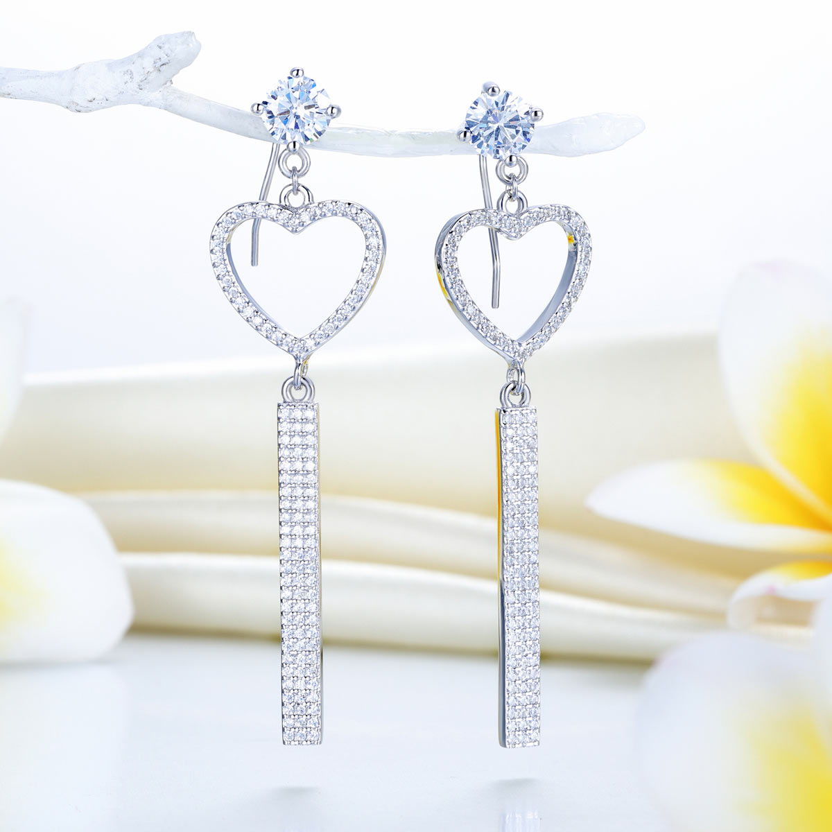 Dangle Heart Luxury Solid 925 Sterling Silver Earrings for Wedding Party-1