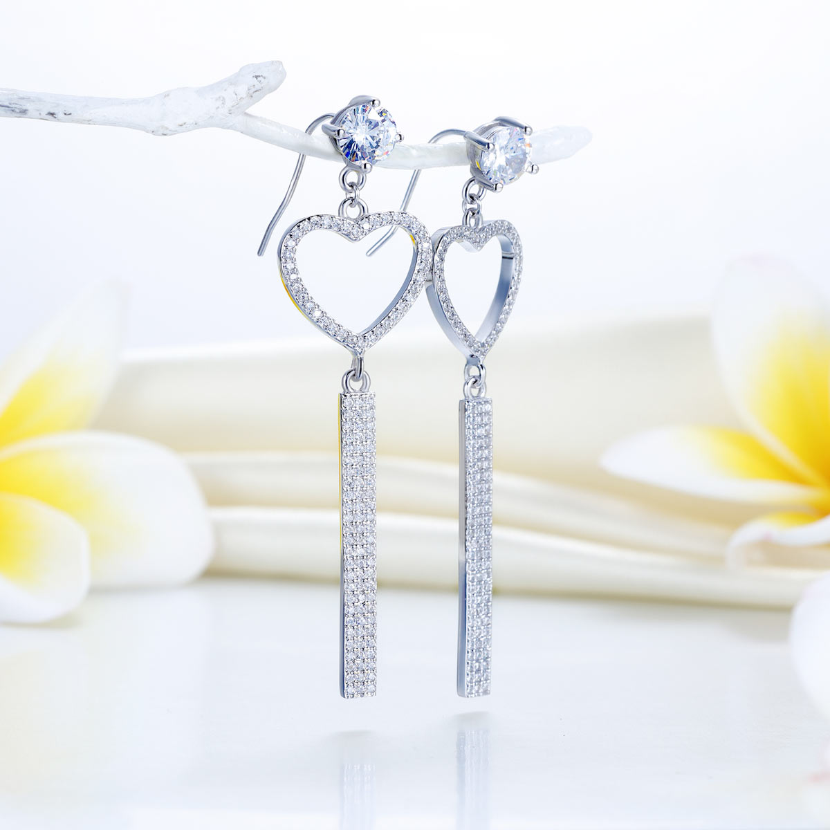 Dangle Heart Luxury Solid 925 Sterling Silver Earrings for Wedding Party-2