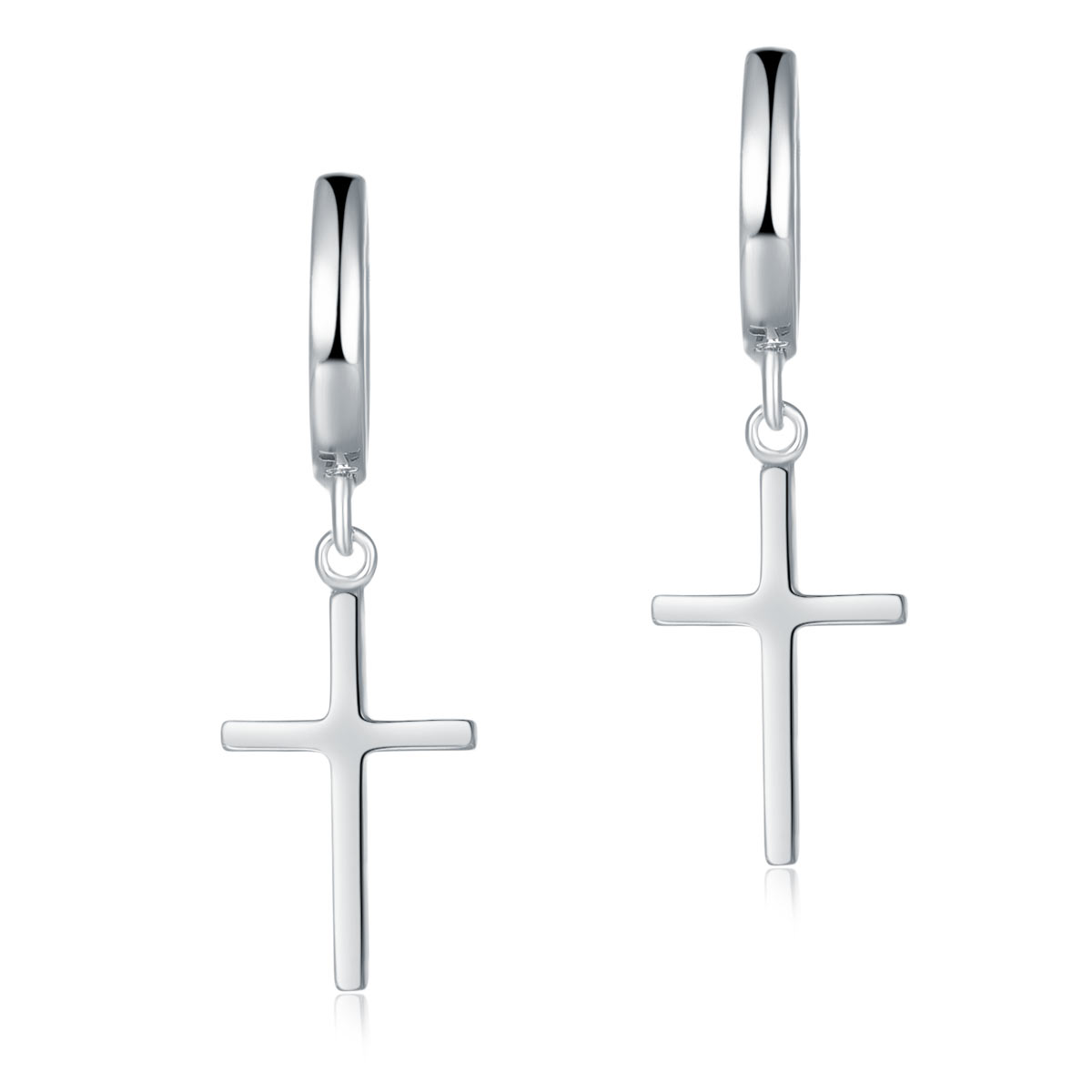Solid 925 Sterling Silver Dangle Cross Earrings-0
