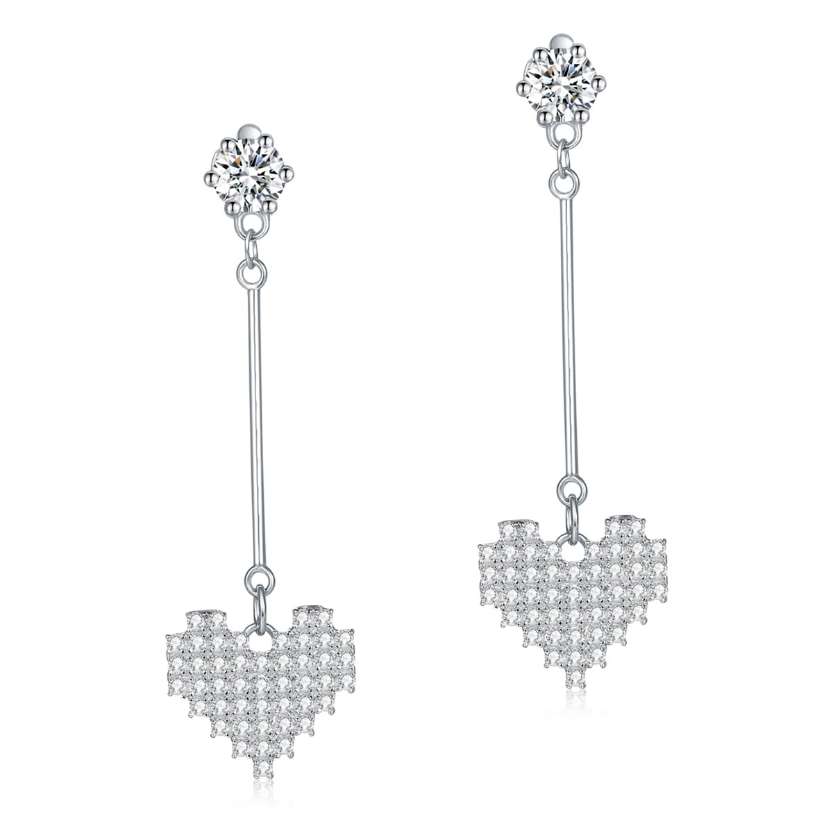 Dangle Heart Solid 925 Sterling Silver Earrings Evening / Fashion Bridal Bridesmaid-0