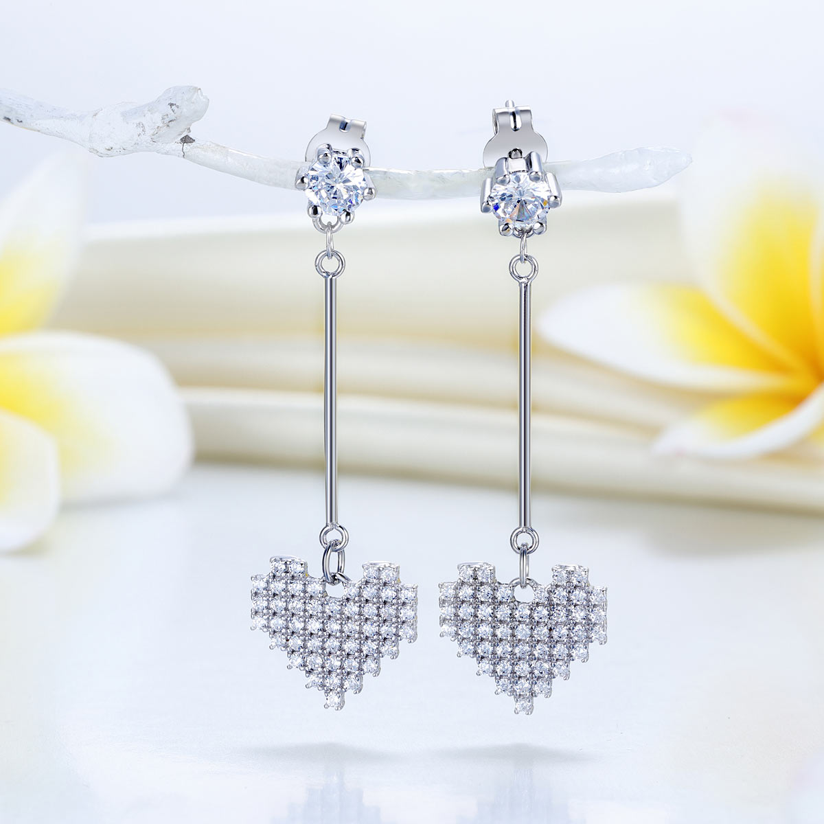 Dangle Heart Solid 925 Sterling Silver Earrings Evening / Fashion Bridal Bridesmaid-1