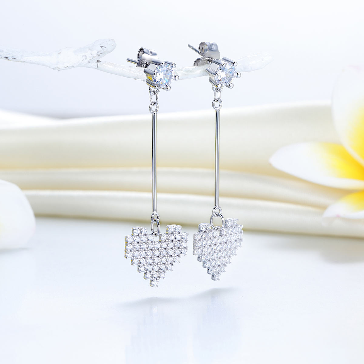 Dangle Heart Solid 925 Sterling Silver Earrings Evening / Fashion Bridal Bridesmaid-2