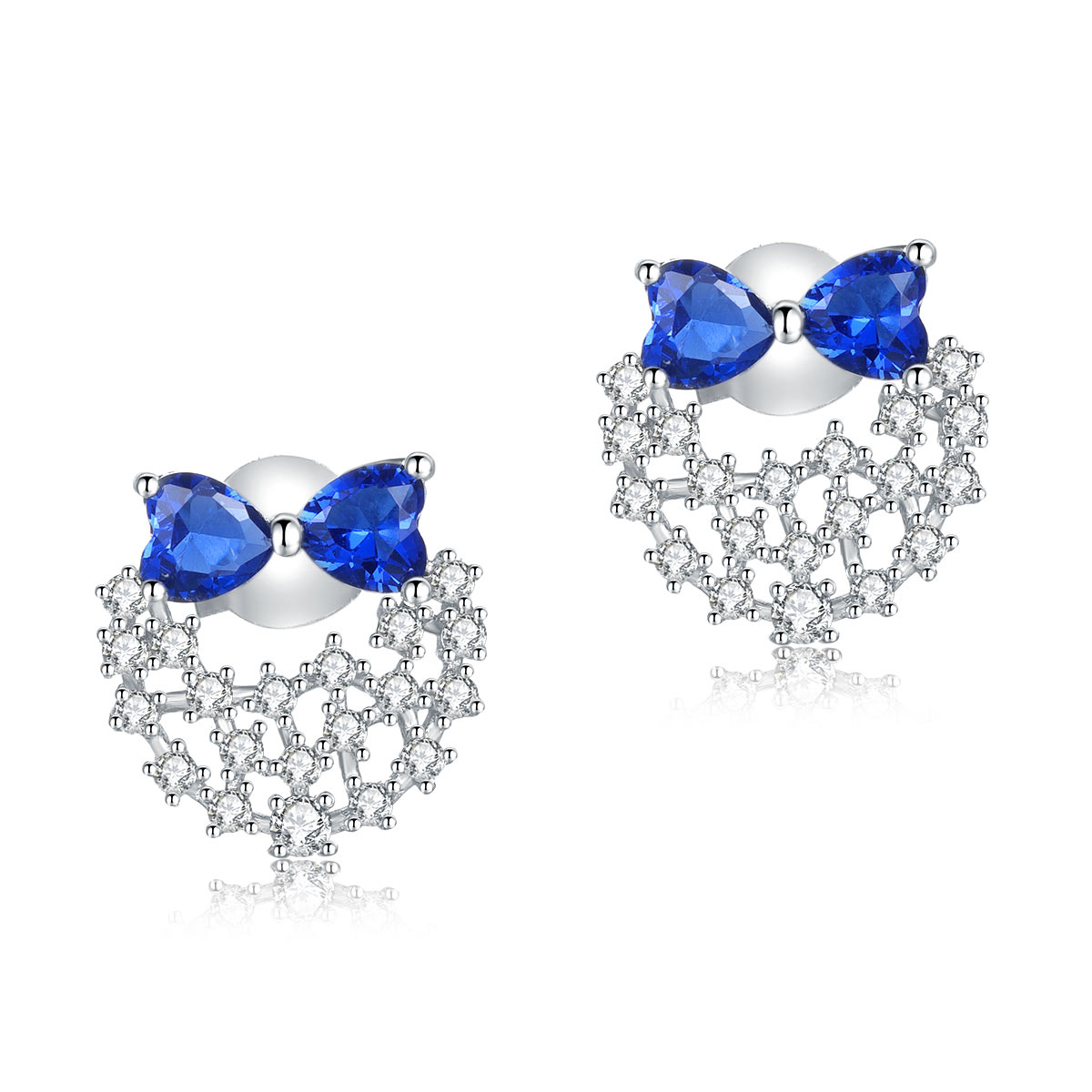 Solid 925 Sterling Silver Stud Earrings Blue Created Diamonds-0