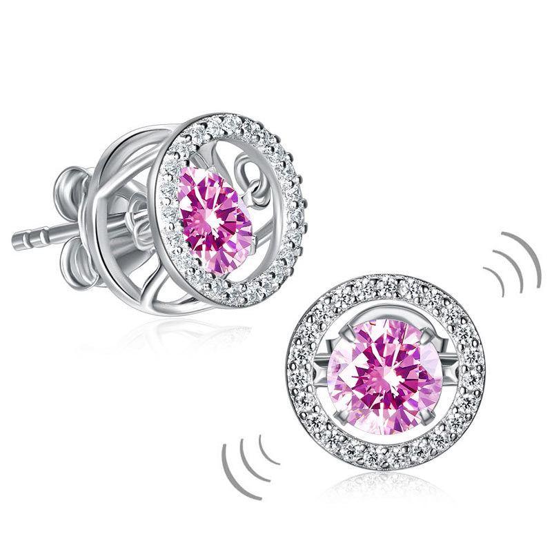 Dancing Pink Stone Stud Earrings 925 Sterling Silver XFE8170-0