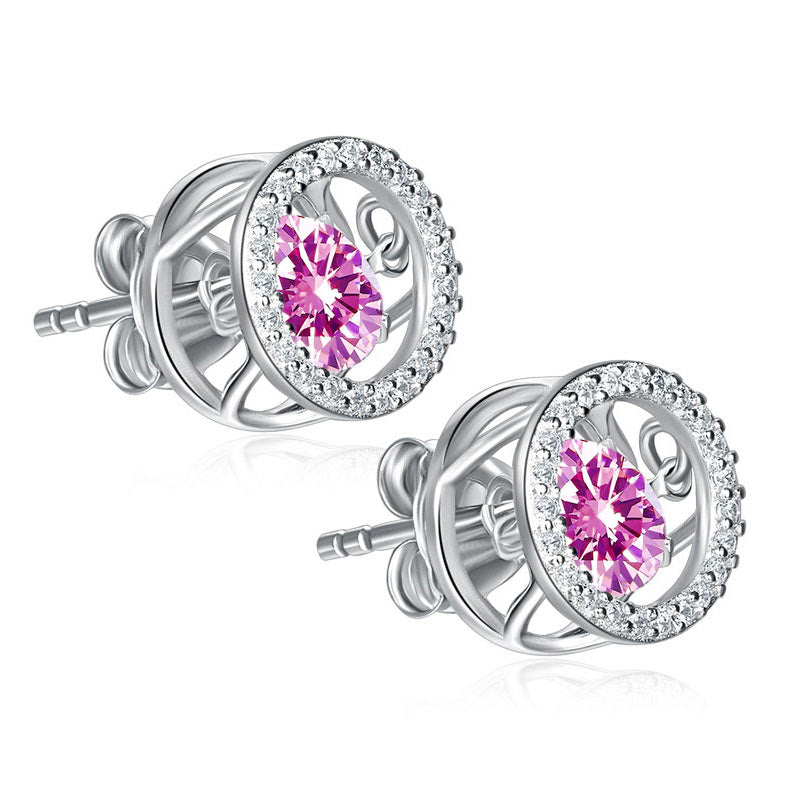Dancing Pink Stone Stud Earrings 925 Sterling Silver XFE8170-2