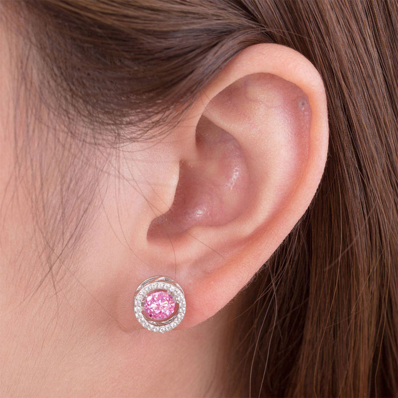 Dancing Pink Stone Stud Earrings 925 Sterling Silver XFE8170-1