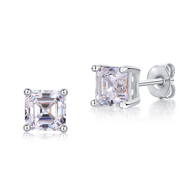 1 Ct Asscher Cut Created Diamond Stud Earrings 925 Sterling Silver XFE8183-4