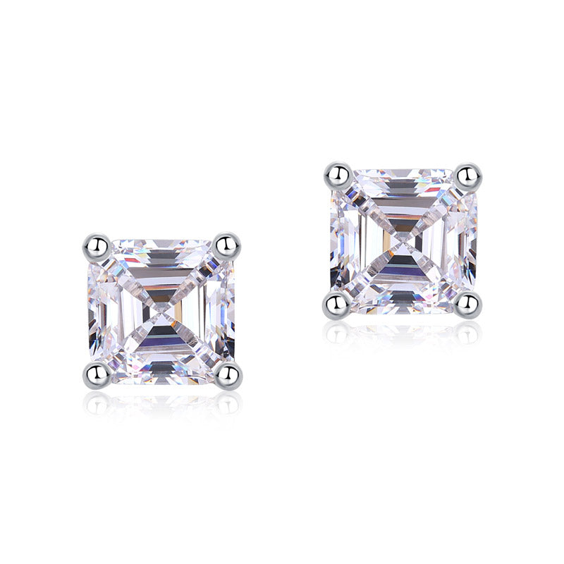 1 Ct Asscher Cut Created Diamond Stud Earrings 925 Sterling Silver XFE8183-2