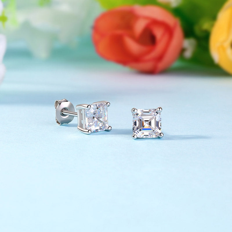 1 Ct Asscher Cut Created Diamond Stud Earrings 925 Sterling Silver XFE8183-0