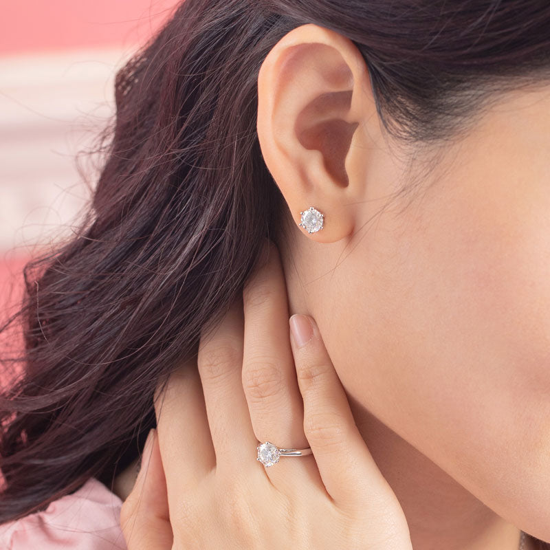 1 Carat Moissanite Diamond 6 Claws Stud Earrings 925 Sterling Silver MFE8185-1