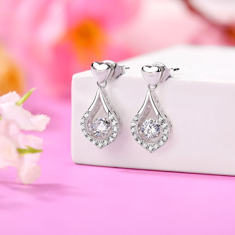 Dancing Stone Earrings Heart Tear Drop 925 Sterling Silver XFE8200-1
