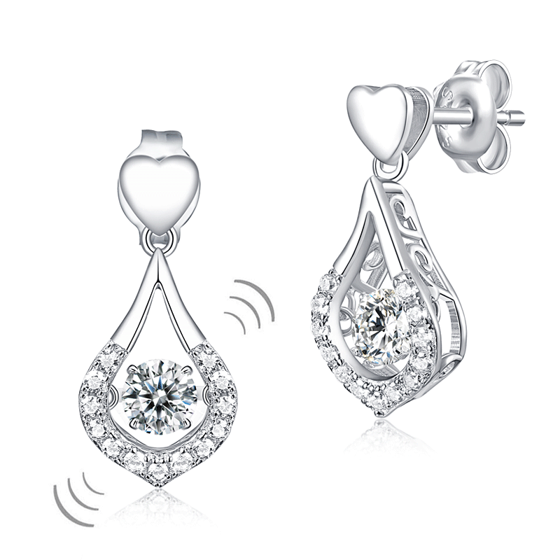 Dancing Stone Earrings Heart Tear Drop 925 Sterling Silver XFE8200-0