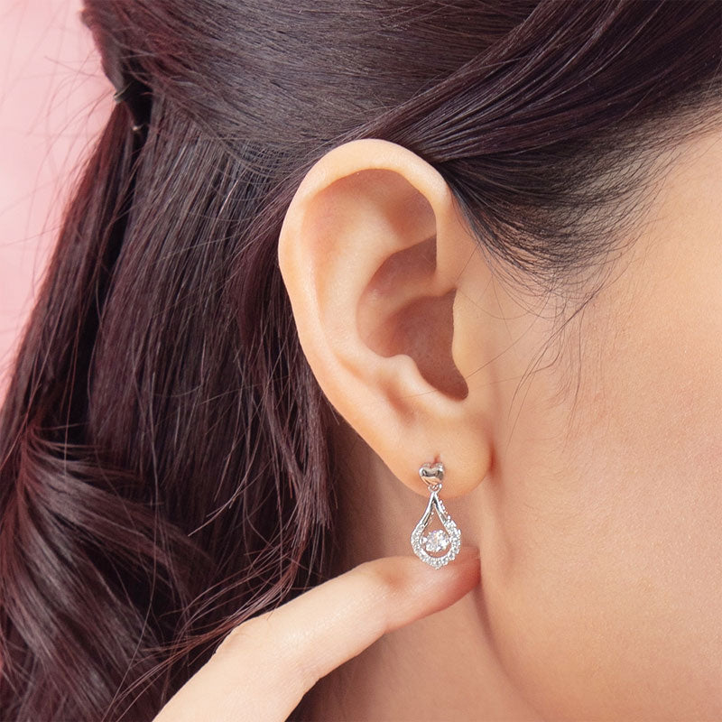 Dancing Stone Earrings Heart Tear Drop 925 Sterling Silver XFE8200-4