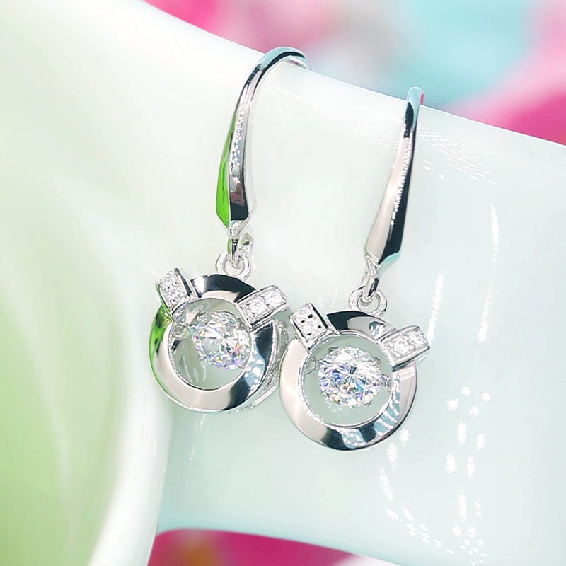 Dancing Stone Earrings Dangle Hook 925 Sterling Silver XFE8202-4