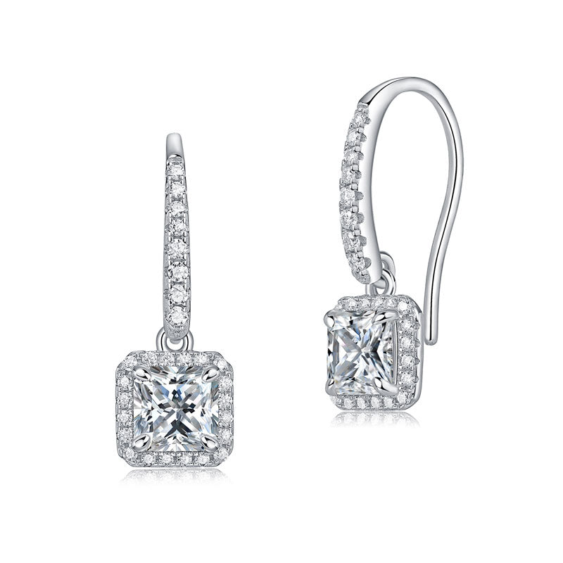 Princess Cut 0.8 Carat Moissanite Diamond Dangle Earrings 925 Sterling Silver MFE8205-0