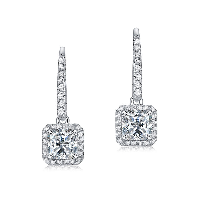Princess Cut 0.8 Carat Moissanite Diamond Dangle Earrings 925 Sterling Silver MFE8205-4