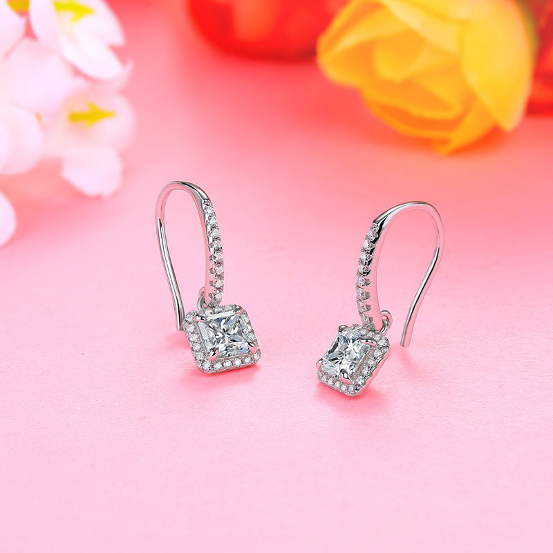 Princess Cut 0.8 Carat Moissanite Diamond Dangle Earrings 925 Sterling Silver MFE8205-2