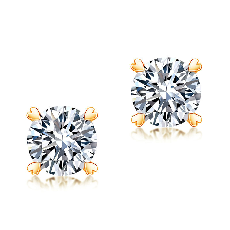 1 Carat Moissanite Diamond Heart Claws Earrings 925 Sterling Silver Rose Gold Plated MFE8206-3
