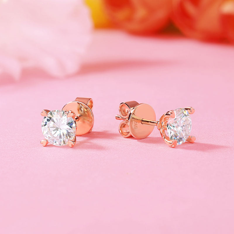1 Carat Moissanite Diamond Heart Claws Earrings 925 Sterling Silver Rose Gold Plated MFE8206-4