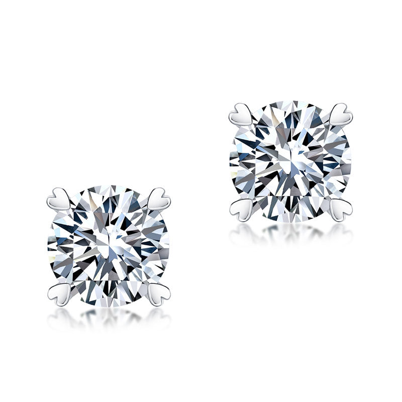 1 Carat Moissanite Diamond Heart Claws Stud Earrings 925 Sterling Silver MFE8207-3