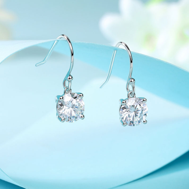 1 Carat Moissanite Diamond Hook Drop Earrings 925 Sterling Silver MFE8209-1
