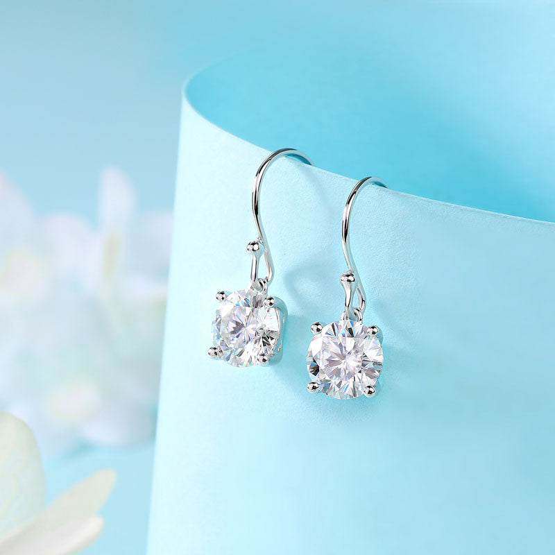 1 Carat Moissanite Diamond Hook Drop Earrings 925 Sterling Silver MFE8209-3
