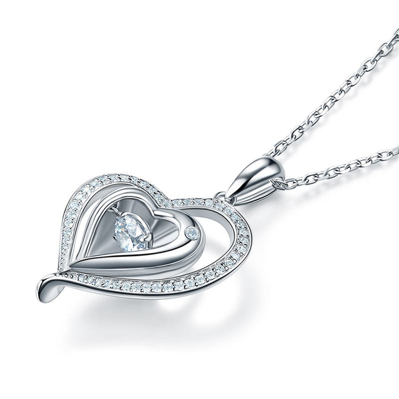 Dancing Stone Heart Pendant Necklace 925 Sterling Silver Good for Wedding Bridesmaid Gift XFN8047-1