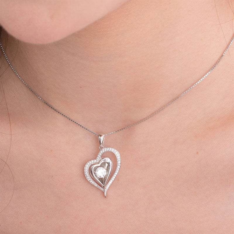 Dancing Stone Heart Pendant Necklace 925 Sterling Silver Good for Wedding Bridesmaid Gift XFN8047-2