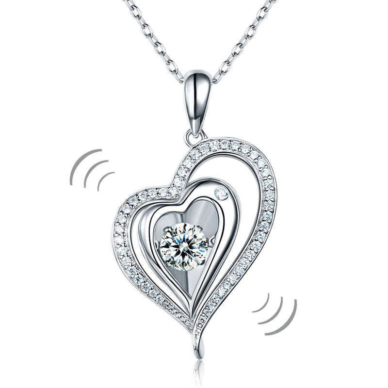 Dancing Stone Heart Pendant Necklace 925 Sterling Silver Good for Wedding Bridesmaid Gift XFN8047-0