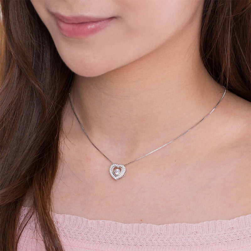 Dancing Stone Heart Pendant Necklace 925 Sterling Silver Good for Bridal Bridesmaid Gift XFN8051-2