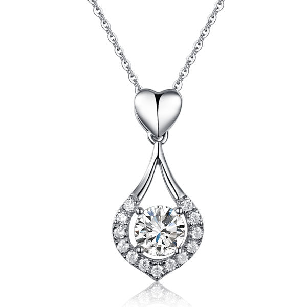 Heart Tear Drop Pendant Necklace 925 Sterling Silver Jewelry Created Diamond XFN8059-0