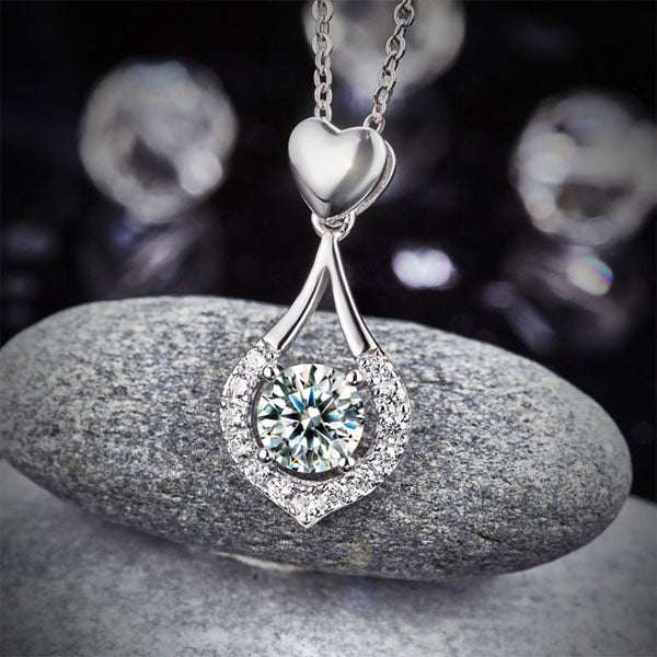 Heart Tear Drop Pendant Necklace 925 Sterling Silver Jewelry Created Diamond XFN8059-4