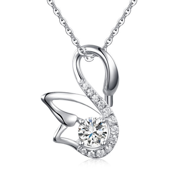 Swan Pendant Necklace 925 Sterling Silver Jewelry Created Diamond XFN8061-0