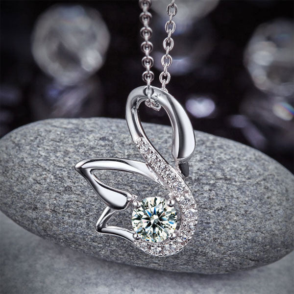 Swan Pendant Necklace 925 Sterling Silver Jewelry Created Diamond XFN8061-3
