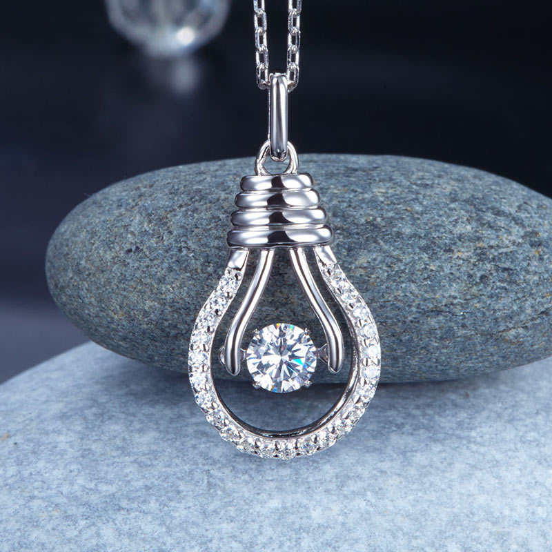 Dancing Stone Bulb Pendant Necklace 925 Sterling Silver XFN8067-3