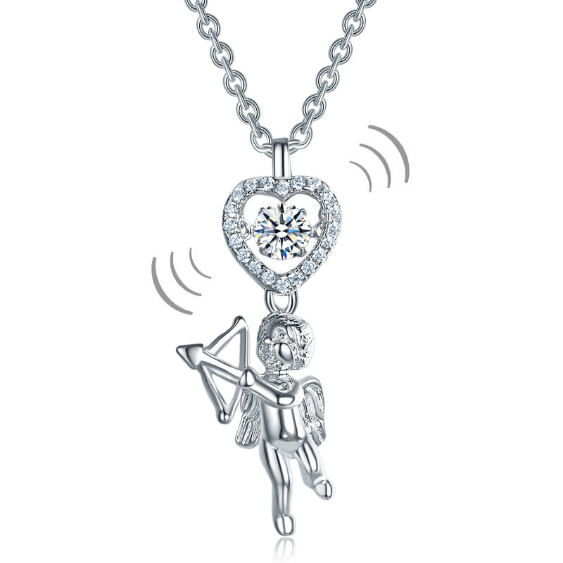 Love Angel Heart Dancing Stone Kids Girl Pendant Necklace 925 Sterling Silver Children Jewelry XFN8070-0