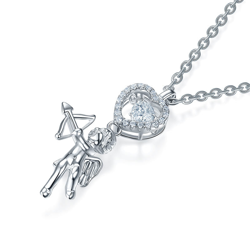 Love Angel Heart Dancing Stone Kids Girl Pendant Necklace 925 Sterling Silver Children Jewelry XFN8070-1