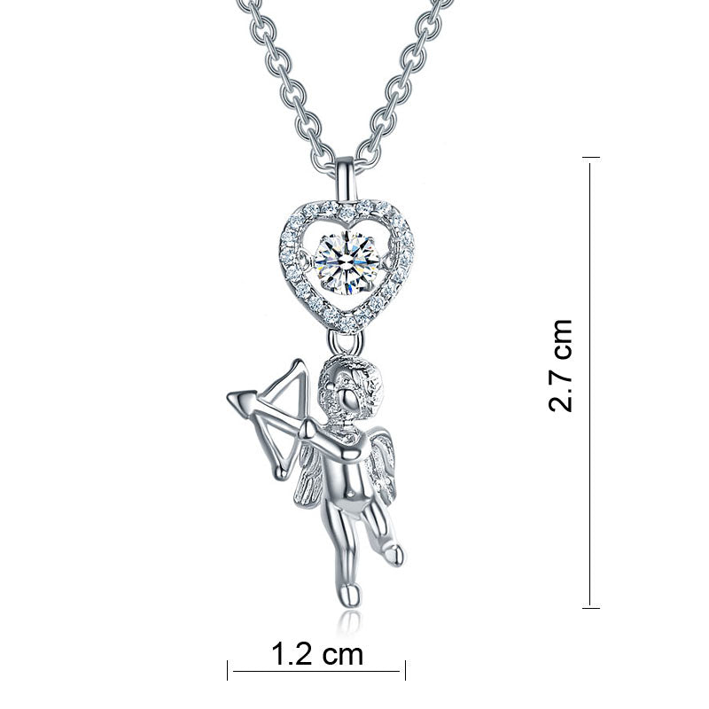Love Angel Heart Dancing Stone Kids Girl Pendant Necklace 925 Sterling Silver Children Jewelry XFN8070-2
