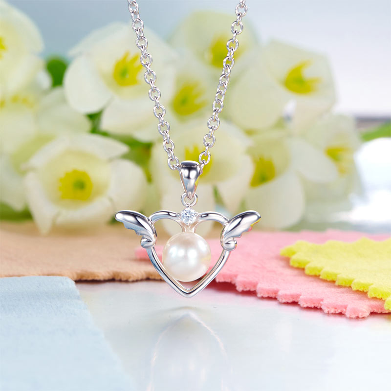 Kids Girl Angel Heart Pendant Necklace 925 Sterling Silver Children Jewelry XFN8072-2