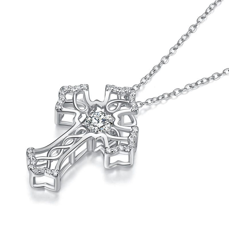 Vintage Style Cross Dancing Stone Pendant Necklace 925 Sterling Silver XFN8080-3