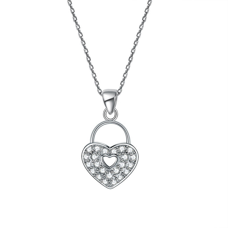 Love Heart Lock 925 Sterling Silver Pendant Necklace Lady Jewelry XFN8084-0
