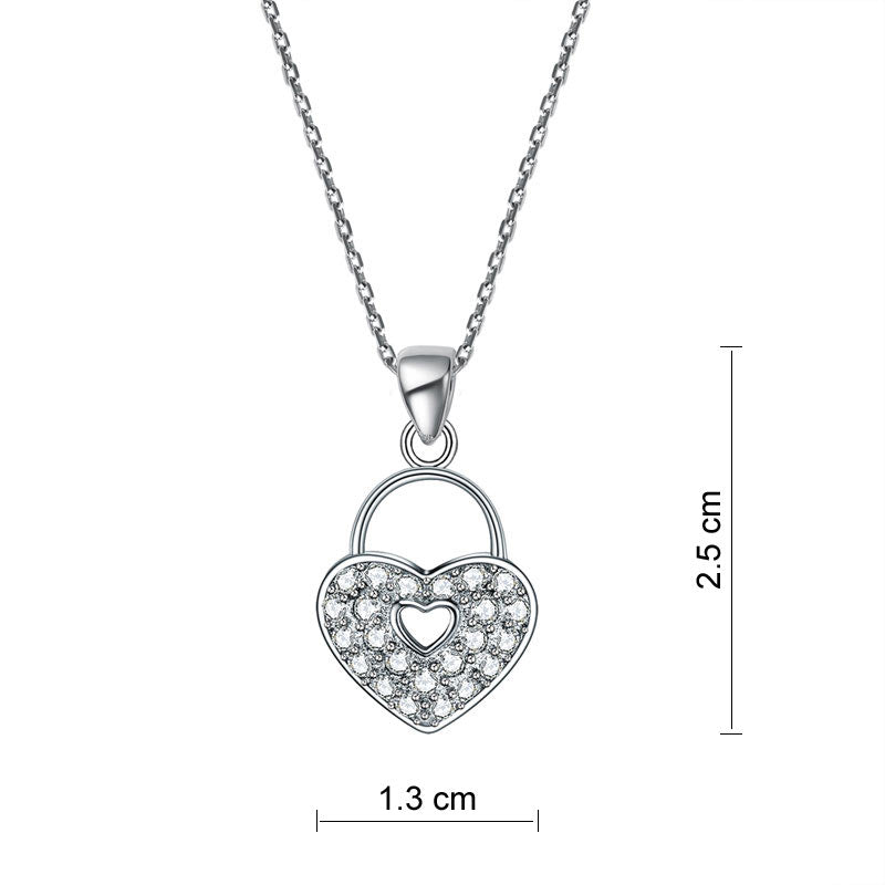 Love Heart Lock 925 Sterling Silver Pendant Necklace Lady Jewelry XFN8084-3