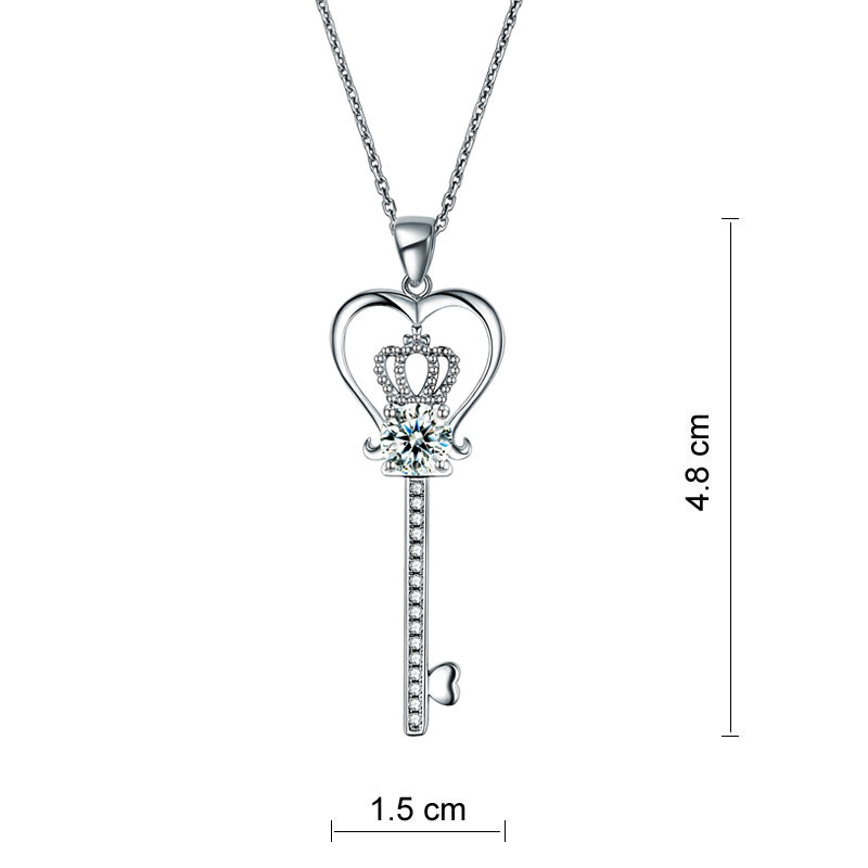 Love Heart Crown Key 925 Sterling Silver Pendant Necklace Created Diamond Jewelry 1.25 Carat XFN8085-3
