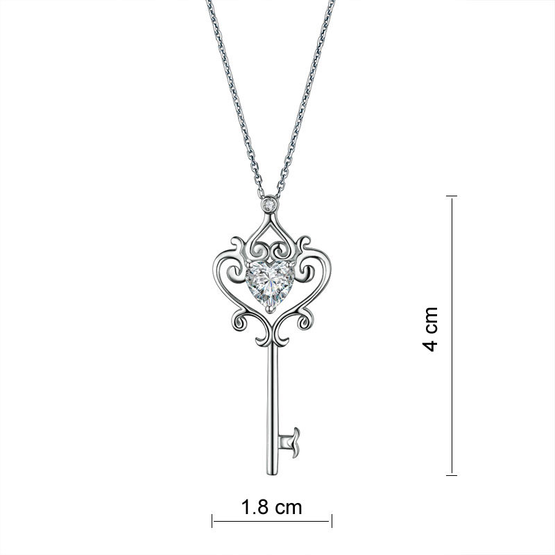 Love Heart Key 925 Sterling Silver Pendant Necklace Vintage Style 1.5 Carat Created Diamond XFN8086-2