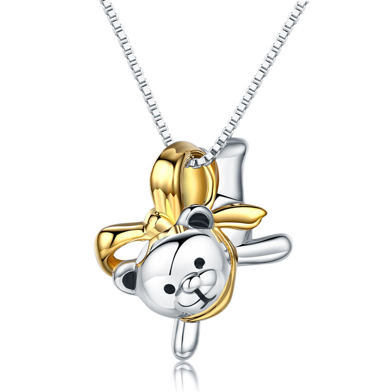 Lovely Bear Pendant Necklace 925 Sterling Silver Birthday Good Handcraft Gift XFN8102-0
