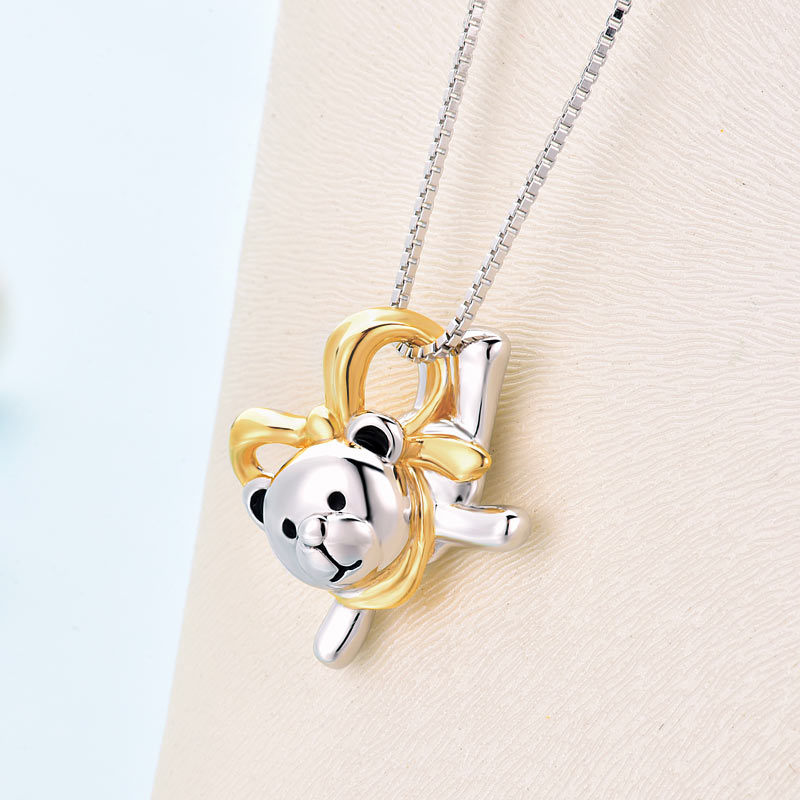 Lovely Bear Pendant Necklace 925 Sterling Silver Birthday Good Handcraft Gift XFN8102-4