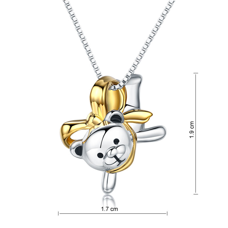 Lovely Bear Pendant Necklace 925 Sterling Silver Birthday Good Handcraft Gift XFN8102-3